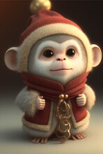 Close Up Of A Monkey Wearing A Scarf. Generative Ai.