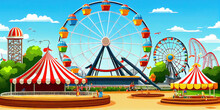 A Festive Carnival Amusement Park With Ferris Wheel And Other Entertaining Rides Outdoors