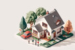 Isometric family suburb home on white background made with Generative AI