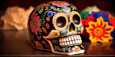 Floral sugar skull calavera - traditional Mexican cultural symbol