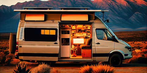 van dwelling - a non-descript white van converted to a sustainable small home on wheels. makeshift r