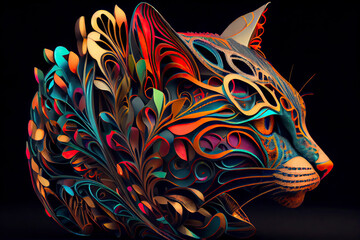 Naklejka na meble colorful cat pop art portrai, a colorful fish with black background