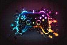 Neon Video Game Controller Blurred Background, Generative AI, Gamepad, Joystick, Controller, Console, Buttons