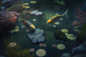 Wall Mural - pond landscape created using AI Generative Technology
