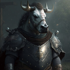 Canvas Print - Bull knight in armor