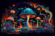 Psychedelic trippy LSD or magic mushrooms hallucinations hippie concept design