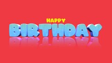 Cartoon Blue Happy Birthday Text On Red Fashion Gradient, Motion Holidays, Promo And Party Style Background