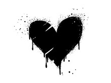 Spray Painted Graffiti Heart Sign In Black Over White. Love Heart Drip Symbol.  Isolated On White Background. Vector Illustration