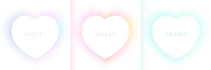 Wall Mural - Set of pastel pink, red, blue green and yellow heart shape frame on white background. Elements for valentine day festival design. Collection of scene for cosmetic product display in top view design.