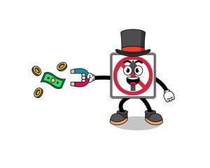 Wall Mural - Character Illustration of no thru movement road sign catching money with a magnet