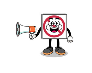 Poster - no bicycles road sign cartoon illustration holding megaphone