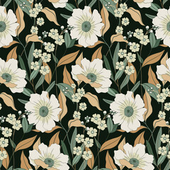 seamless floral pattern with ornate wild garden in vintage style. beautiful flower print, botanical 