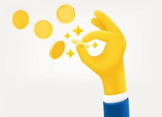 Poster - Human hand catching money. 3d vector illustration isolated on white background