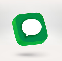 Fototapete - Green button with speech bubble. 3d vector icon isolated on white background