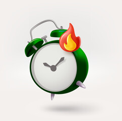 Aufkleber - Alarm clock icon with bonfire. Deadline concept. 3d vector icon isolated on white background