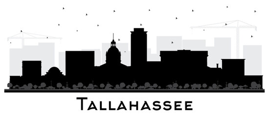 Fototapete - Tallahassee Florida City Skyline Silhouette with Black Buildings Isolated on White. Vector Illustration. Tallahassee Cityscape with Landmarks.
