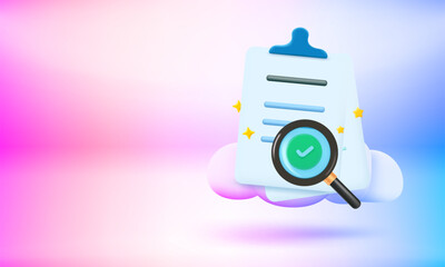 Poster - Searching information concept with paper sheets and magnifier. 3d vector banner with copy space