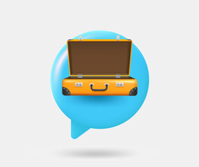 Poster - Speech cloud with opened suitcase. Travel concept. 3d vector isolated illustration