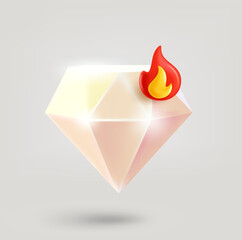 Aufkleber - White crystal with flame symbol. 3d vector icon isolated on white background