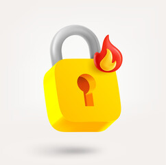 Aufkleber - Padlock with flame symbol. 3d vector icon isolated on white background