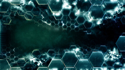 Wall Mural - Modern hi-tech composition with pentagonal honeycomb structures