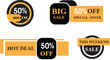 © Paolo - Sale round banner set, circle special offer tag collection. Hot deal 50% off badge template, this weekend only sale icon.