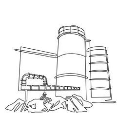 water tank at industrial power plant in continuous line art drawing style. design with Minimalist black linear design isolated on white background. Vector illustration
