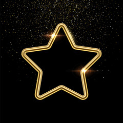 Wall Mural - 3d star shape with golden frame vector illustration. realistic isolated website element, golden glos