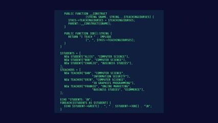 Large square animated block of abstract code.