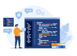 © yelosmiley - Web development. programming languages. css, html, it, ui. programmer cartoon character developing website, coding. flat illustration banner