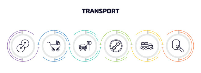 Wall Mural - transport infographic element with outline icons and 6 step or option. transport icons such as trans
