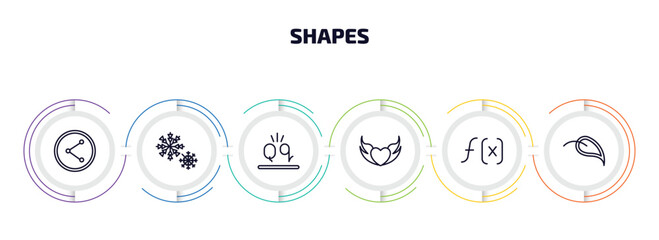 Wall Mural - shapes infographic element with outline icons and 6 step or option. shapes icons such as net content