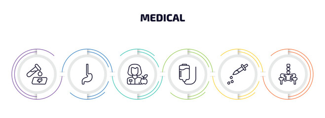 Wall Mural - medical infographic element with outline icons and 6 step or option. medical icons such as blood ana