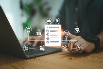 Leinwandbilder - Document Management Data System document icon. corporate data management system. Business Internet technology concept for data privacy protection