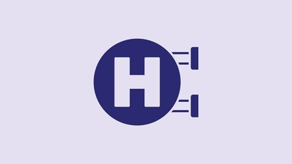 Sticker - Blue Hospital signboard icon isolated on purple background. 4K Video motion graphic animation