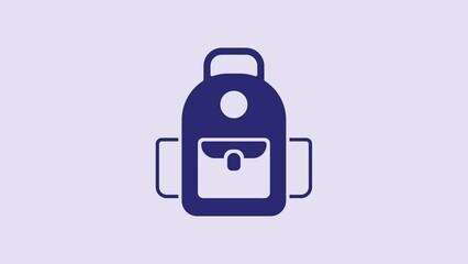 Wall Mural - Blue School backpack icon isolated on purple background. 4K Video motion graphic animation