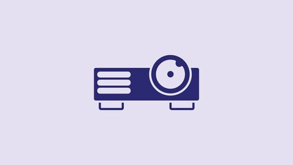 Sticker - Blue Presentation, movie, film, media projector icon isolated on purple background. 4K Video motion graphic animation