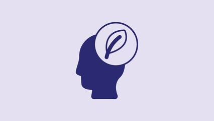 Sticker - Blue Human head with leaf inside icon isolated on purple background. 4K Video motion graphic animation