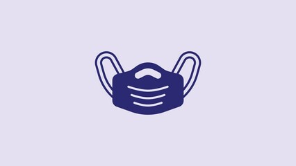 Sticker - Blue Medical protective mask icon isolated on purple background. 4K Video motion graphic animation