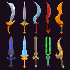 Hand drawn vector set of cartoon swords and daggers.