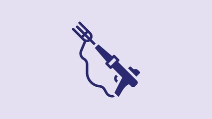 Sticker - Blue Fishing harpoon icon isolated on purple background. Fishery manufacturers for catching fish under water. Diving underwater equipment. 4K Video motion graphic animation