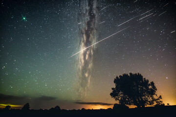 Wall Mural - Meteor rain in night sky. Generative AI.