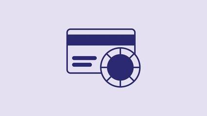 Poster - Blue Credit card icon isolated on purple background. Online payment. Cash withdrawal. Financial operations. Shopping sign. 4K Video motion graphic animation