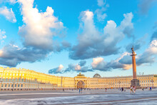 General Staff Building On Palace Square In St. Petersburg At Sunset, Russia