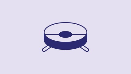 Sticker - Blue Robot vacuum cleaner icon isolated on purple background. Home smart appliance for automatic vacuuming, digital device for house cleaning. 4K Video motion graphic animation