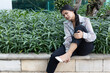 © 9nong - Woman suffering from too tight, too small shoe and get foot pinched, blisters, bruises pain