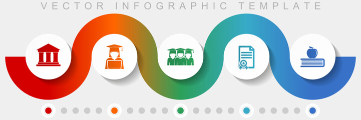 Sticker - Learning and study infographic vector template with icon set, miscellaneous icons such as building, student, diploma and book with apple for webdesign and mobile applications