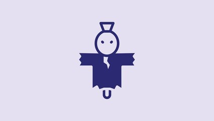 Poster - Blue Scarecrow icon isolated on purple background. Happy Halloween party. 4K Video motion graphic animation