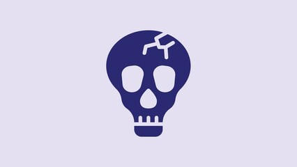 Poster - Blue Skull icon isolated on purple background. Happy Halloween party. 4K Video motion graphic animation