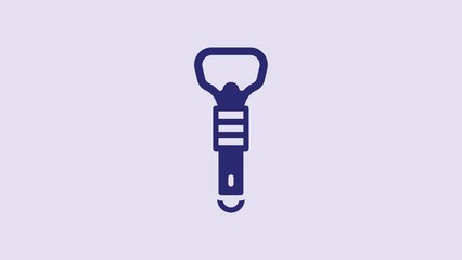 Sticker - Blue Bottle opener icon isolated on purple background. 4K Video motion graphic animation